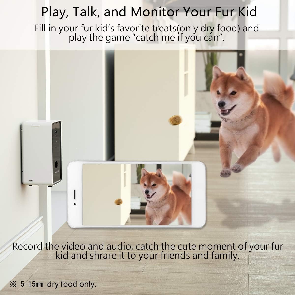 Pet Camera Treat Dispenser, 2 Way Audio Talk Listen, 5G Wifi, 1080P Night Vision Cat Dog Cam, App Control Tossing, Multi Devices Login, Compatible with Alexa, Play with Your Dogs and Cats